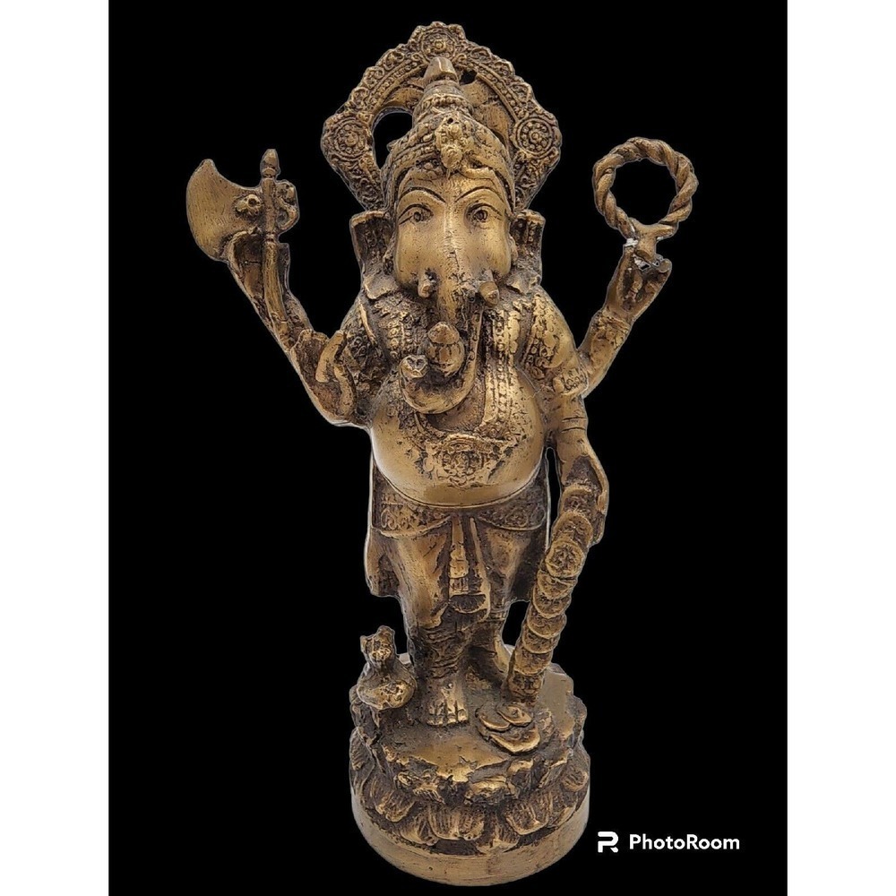 Lord Ganesha Brass 9" Exotic Art Statue Hindu Collectible Religion Symbolism